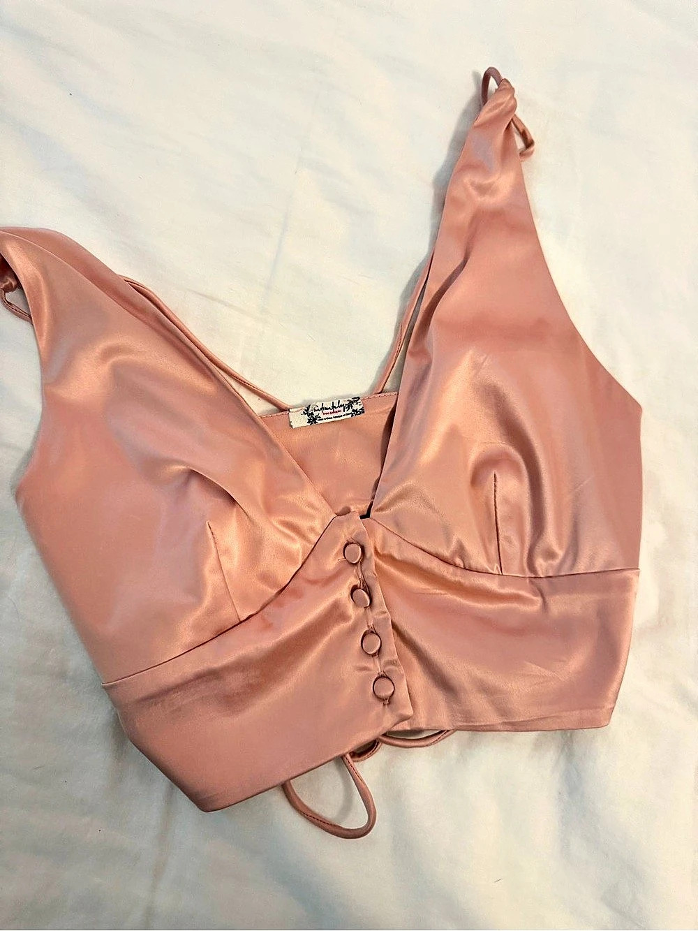 Free People Intimately Pomk Back & Forth Tie Back Brami Crop Tank Top S Flaw